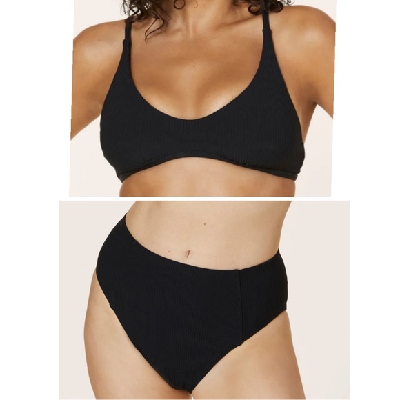Andie Bikini Set Valencia Top High Waisted Cheeky Bottom Ribbed Black Size M NWT - Picture 1 of 14